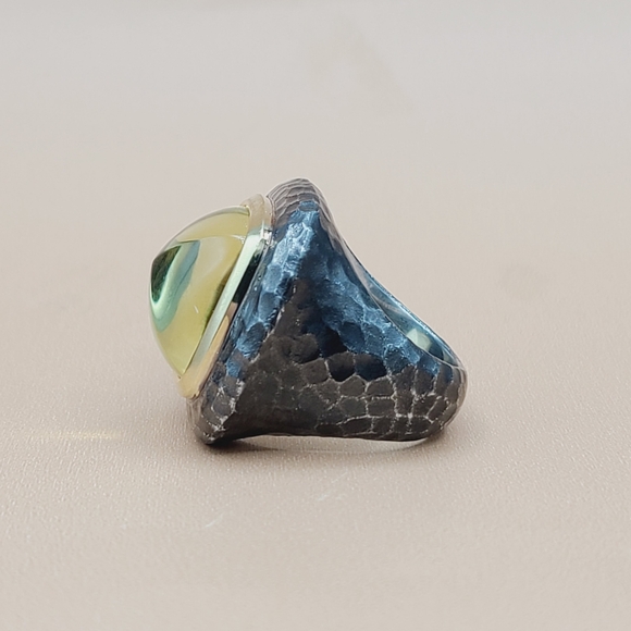 David Yurman 17mm Hammered Albion Darkened Ring Lemon Citrine and Gold - Picture 5 of 14